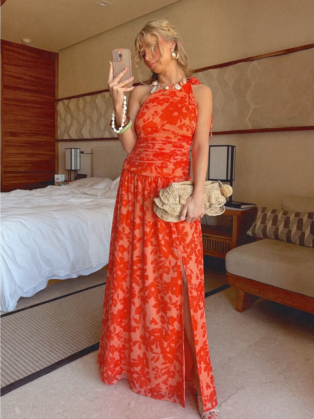 JessaKae Red Floral One-Shoulder Maxi Dress
